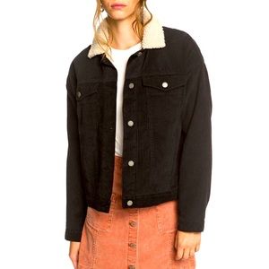 Sold off-site. NWT: Roxy Good Fortune Corduroy Trucker Jacket Sherpa Black S/XS